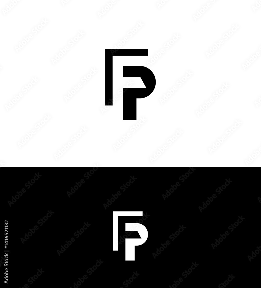 Modern Monogram FP Logo Design Black White Variations Modern Monogram FP Logo Design Black White Variations