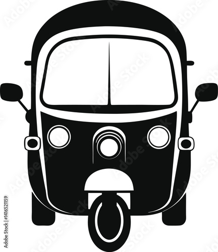tuk tuk icon in black and white vector illustration graphic design