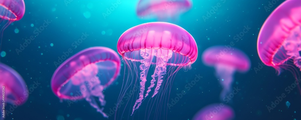 Mesmerizing jellyfish floating gracefully in crystal clear water with ethereal glow and delicate tentacles Mesmerizing jellyfish floating gracefully in crystal clear water with ethereal glow and delicate tentacles