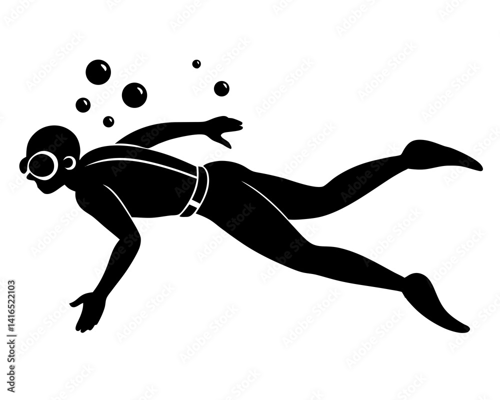 Fototapeta premium Scuba Diving vector silhouette illustration isolated on white background