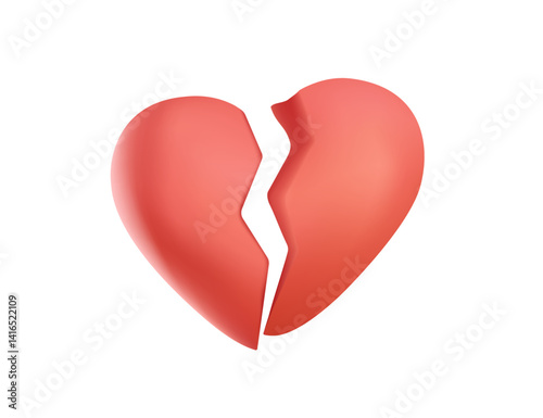 Broken heart to two pieces vector illustration icon or logo, broken heart concept, breakup or divorce, heartbreak regret, separated couple, tragic love. 3D vector illustration. Broken Red Heart Emoji