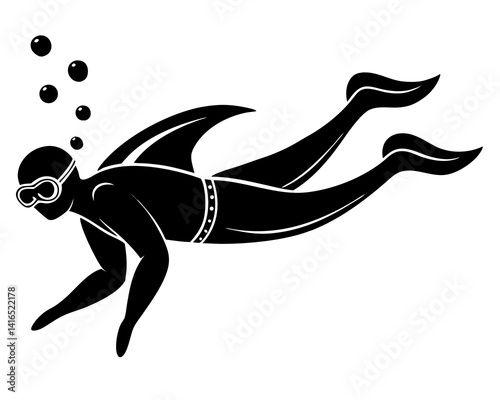 Scuba Diving vector silhouette illustration isolated on white background