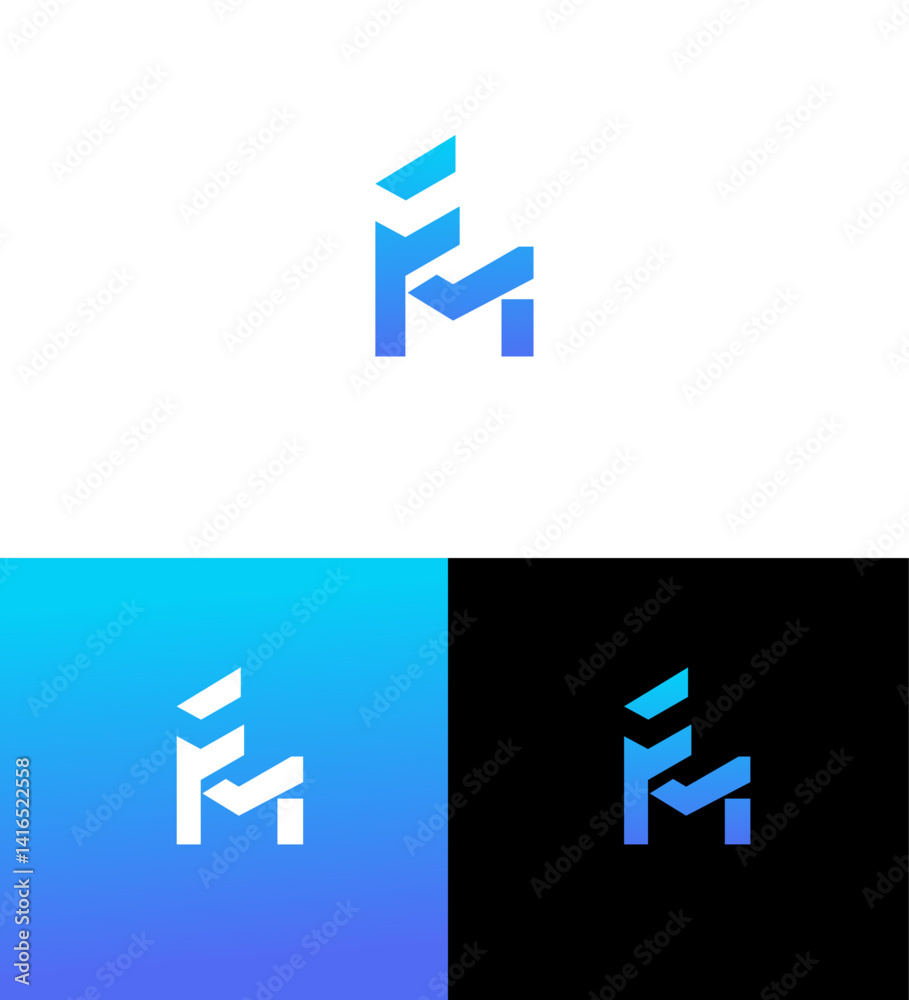 Fototapeta premium Abstract Modern FM Logo Design Blue Gradient, Monogram, Branding