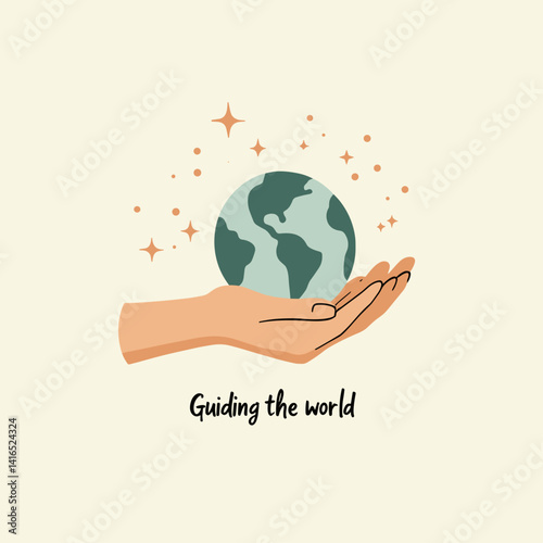 Guiding the World: Gentle Hands Holding Earth Vector Illustration for International Mother's Day. Simple, Clean Design for Peace, Care, and Global Unity. Perfect for May Campaigns and Environmental