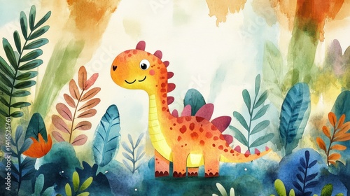 Fototapeta Naklejka Na Ścianę i Meble -  Cute dinosaur in a vibrant jungle (3)