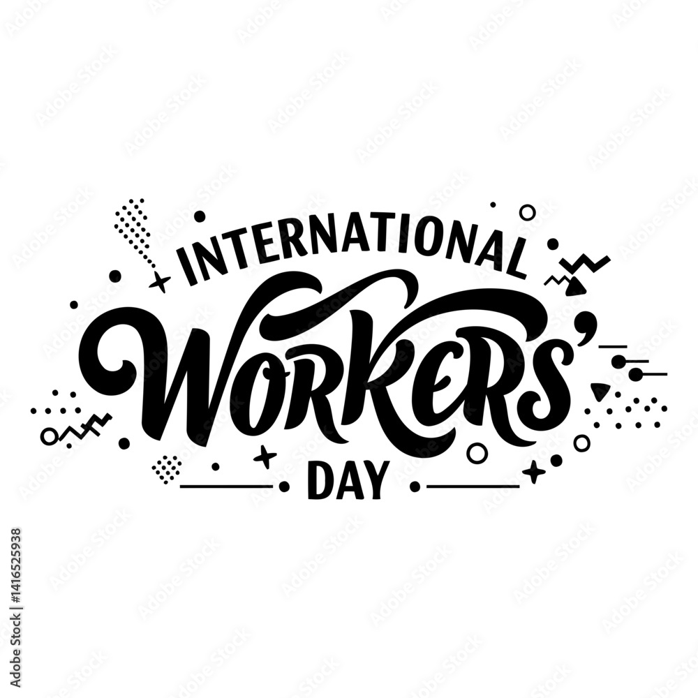 Fototapeta premium Bold, stylized typography graphic for International Workers Day. Suitable for advertising, social media, or editorial use.