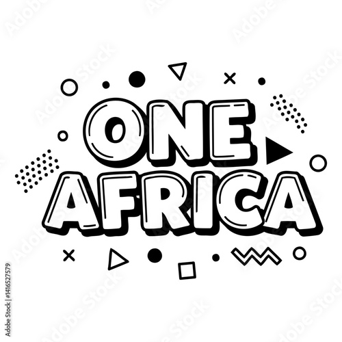 Bold, stylized text graphic One Africa with modern, pop art design elements; ideal for social media marketing, education, or promotional materials.
