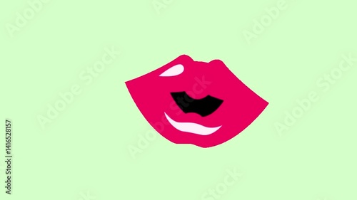 Lips Animation Blowing Bubble Gum. Female sexy lips. Pink girl mouth with gum bubble.