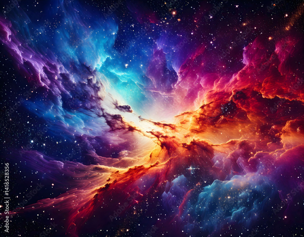 Fototapeta premium Celestial Symphony of the Infinite Cosmos: A Mesmerizing Swirl of Nebular Hues Unfolding Like Ethereal Brushstrokes, Painting the Boundless Depths of the Starry Expanse with Enigmatic Radiance