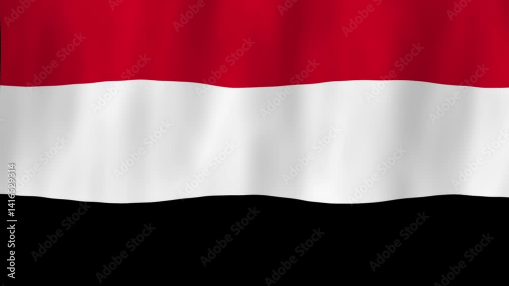 Yemen flag country animation 3D symbol design waving in wind movement national patriotism world culture emblem banner republic West Asia Middle East red white black stripes Yemen flag country animation 3D symbol design waving in wind movement national patriotism world culture emblem banner republic West Asia Middle East red white black stripes