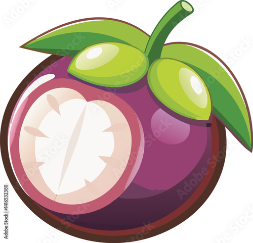 A vibrant vector art illustration of delicious mangosteen fruit, showcasing juicy segments and rich colors, perfect for tropical-themed design projects.