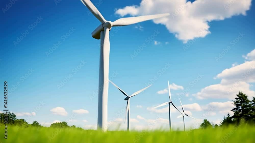 Beautiful wind turbines in a green field under a clear blue sky, symbolizing clean and renewable energy sources. Beautiful wind turbines in a green field under a clear blue sky, symbolizing clean and renewable energy sources.