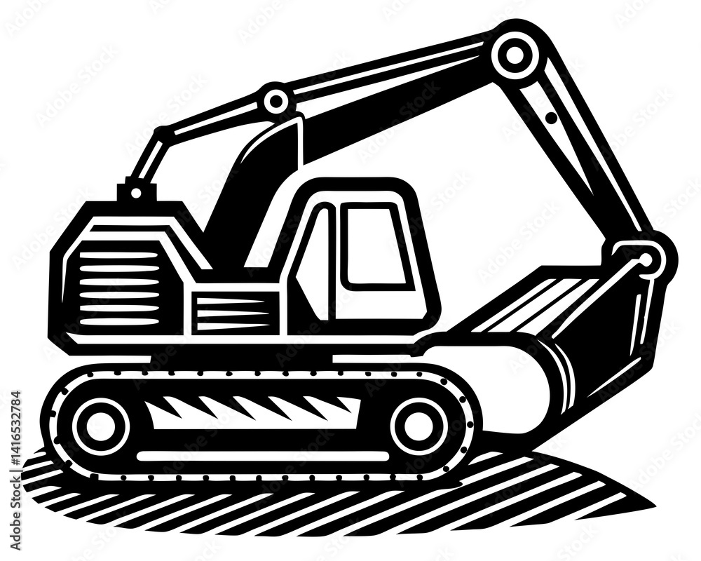 Naklejka premium Construction excavator vector silhouette illustration isolated on white background