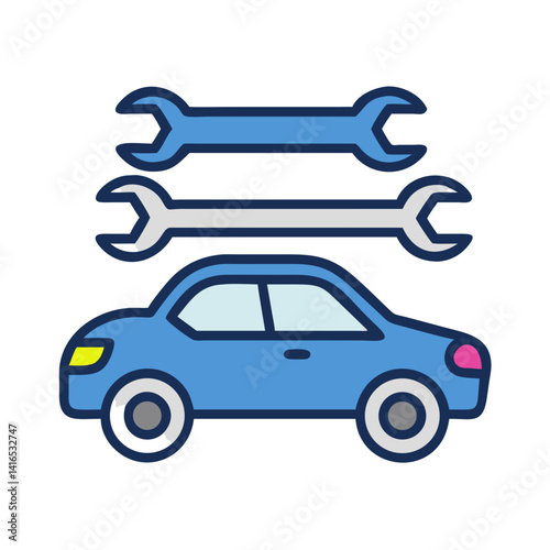 Car with Wrenches Icon Representing Mechanical Repair and Automotive Maintenance