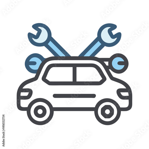 Car with Wrenches Icon Representing Mechanical Repair and Automotive Maintenance