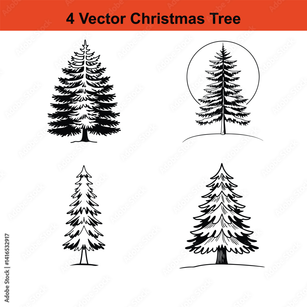 Obraz premium Minimalist Black and White Christmas Tree Silhouette,Christmas tree silhouette vector.