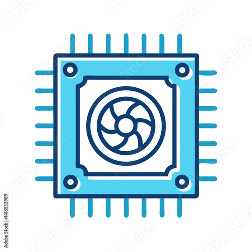 CPU Chip with Cooling Fan Icon Representing Efficient Heat Management and Processing Power