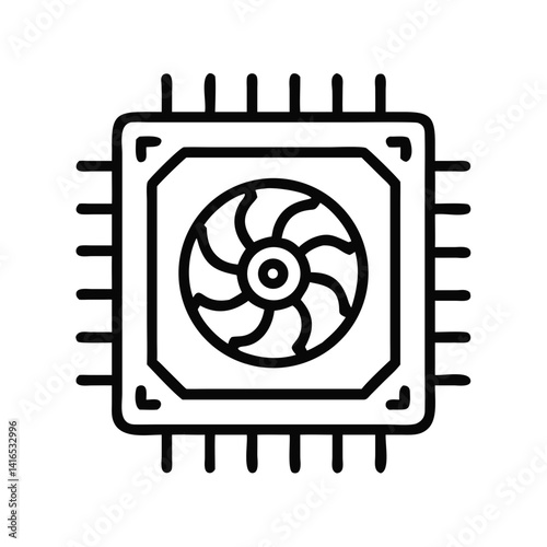 CPU Chip with Cooling Fan Icon Representing Efficient Heat Management and Processing Power