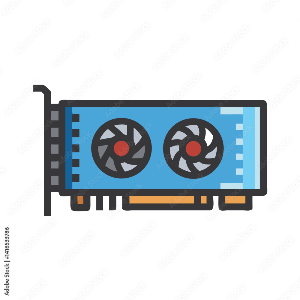 Fototapeta premium GPU Graphics Card Component Icon Representing High-Performance Graphics and Processing