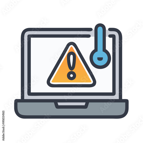Laptop with Temperature Alert Icon Representing Overheating Warning and System Protection