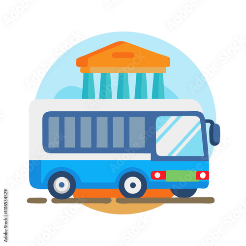 Museum Tour Bus Icon Representing Guided Tours and Cultural Exploration