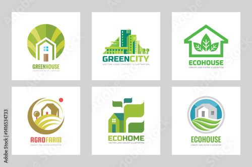 Obraz na płótnie Eco house building - vector logo set concept illustration for presentation, booklet, website and other creative projects. Ecological real estate. Design elements. w salonie