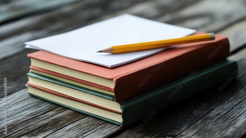 A stack of blank notebooks and a pencil, symbolizing the process of writing down new ideas, with plenty of space for text A stack of blank notebooks and a pencil, symbolizing the process of writing down new ideas, with plenty of space for text