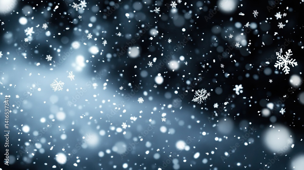 Obraz premium Enchanting winter snowfall abstract with delicate snowflakes motion backdrop