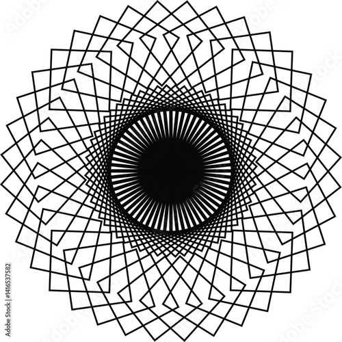 Fototapeta Naklejka Na Ścianę i Meble -  Futuristic 3D vector illustration of a black and white abstract tunnel pattern design with light