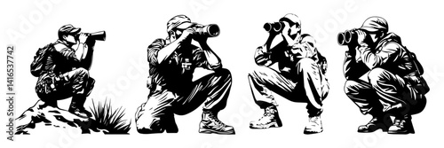 Sniper Soldier Vector Set – Tactical Shooting Pose Silhouettes

