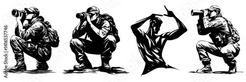 Sniper Soldier Vector Set – Tactical Shooting Pose Silhouettes

