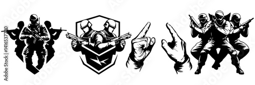 Sniper Soldier Vector Set – Tactical Shooting Pose Silhouettes

