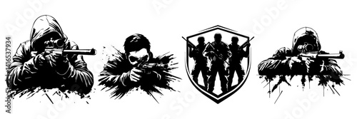 Sniper Soldier Vector Set – Tactical Shooting Pose Silhouettes

