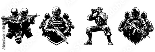 Sniper Soldier Vector Set – Tactical Shooting Pose Silhouettes

