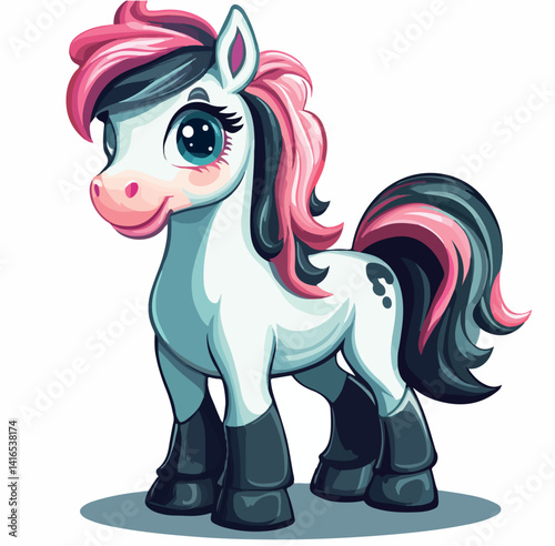 pony, illustration, horse, cartoon, drawing, cute, unicorn, animal, dream, fantasy, art, character, beautiful, isolated, happy, magic, design, baby, vector, horn, sweet, funny, pink, adorable, backgro