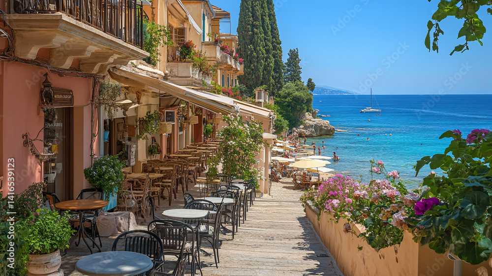 Naklejka premium Coastal cafe scene