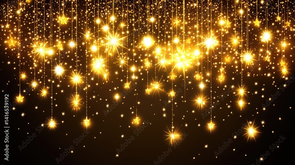 Fine golden particles glittering across a black background like scattered stars. Delicate, festive texture with space. Fine golden particles glittering across a black background like scattered stars. Delicate, festive texture with space.