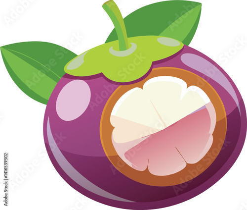 A vibrant vector art illustration of a delicious mangosteen fruit, showcasing its juicy texture and rich colors in detailed design.