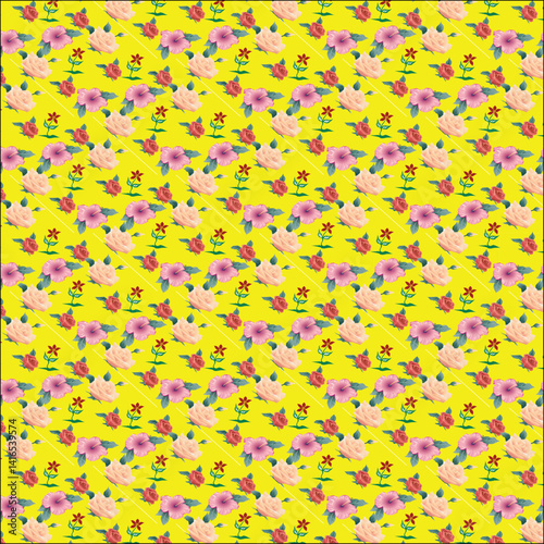 A seamless pattern design with colorful floral illustrations brings a bright spring or summer texture to wallpaper decoration