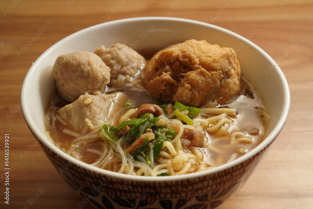 meatball noodles with tofu, typical Indonesian food meatball noodles with tofu, typical Indonesian food