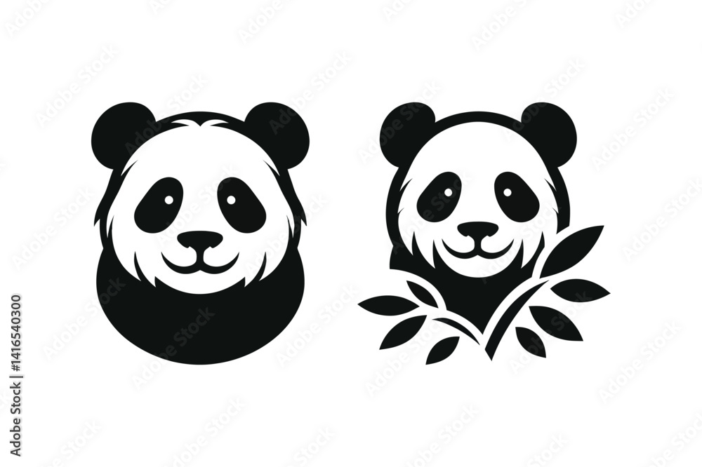 Obraz premium two panda bear heads with leaves 