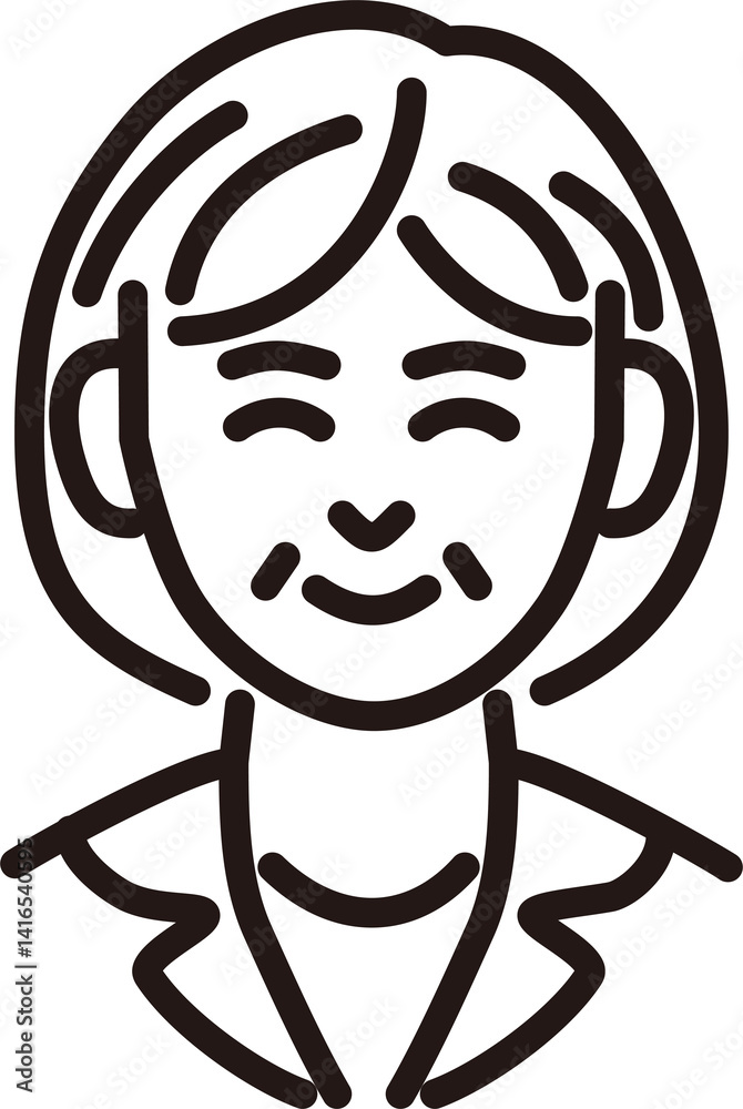 Obraz premium 人物 女性 ミドル シニア 線 シンプル アイコン イラスト 素材