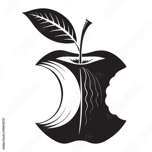 Stylized Apple Core Silhouette Vector Bitten Fruit Graphic Design Illustration