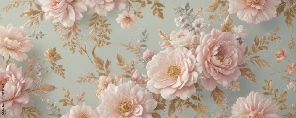 Fototapeta Subtle pastel floral pattern, gilded accents, vintage vibe,  texture,  antique,  sophisticated