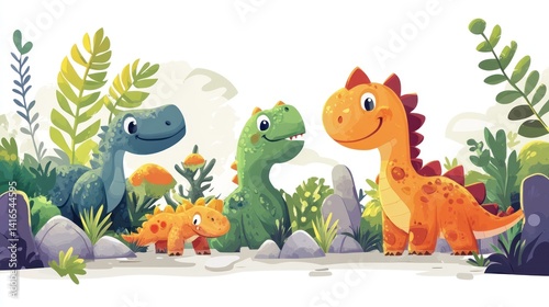Obraz na płótnie Cute dinosaurs in a prehistoric jungle w salonie