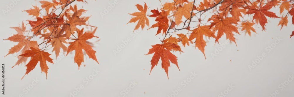 Crisp, vibrant red and orange maple leaves falling against a pure white backdrop , single, texture Crisp, vibrant red and orange maple leaves falling against a pure white backdrop , single, texture