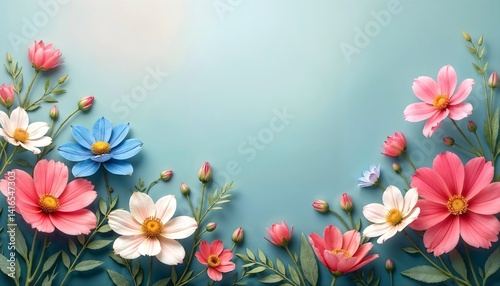 Elegant Floral  with Soft Pastel Blossoms and Leaves. 