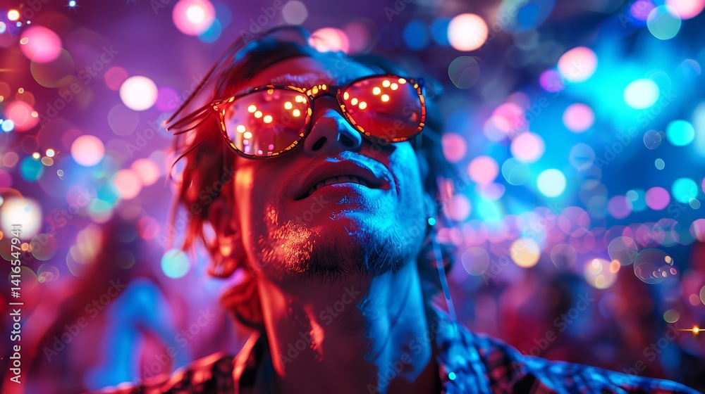 Fototapeta premium A person having fun at a music concert with colorful lights.