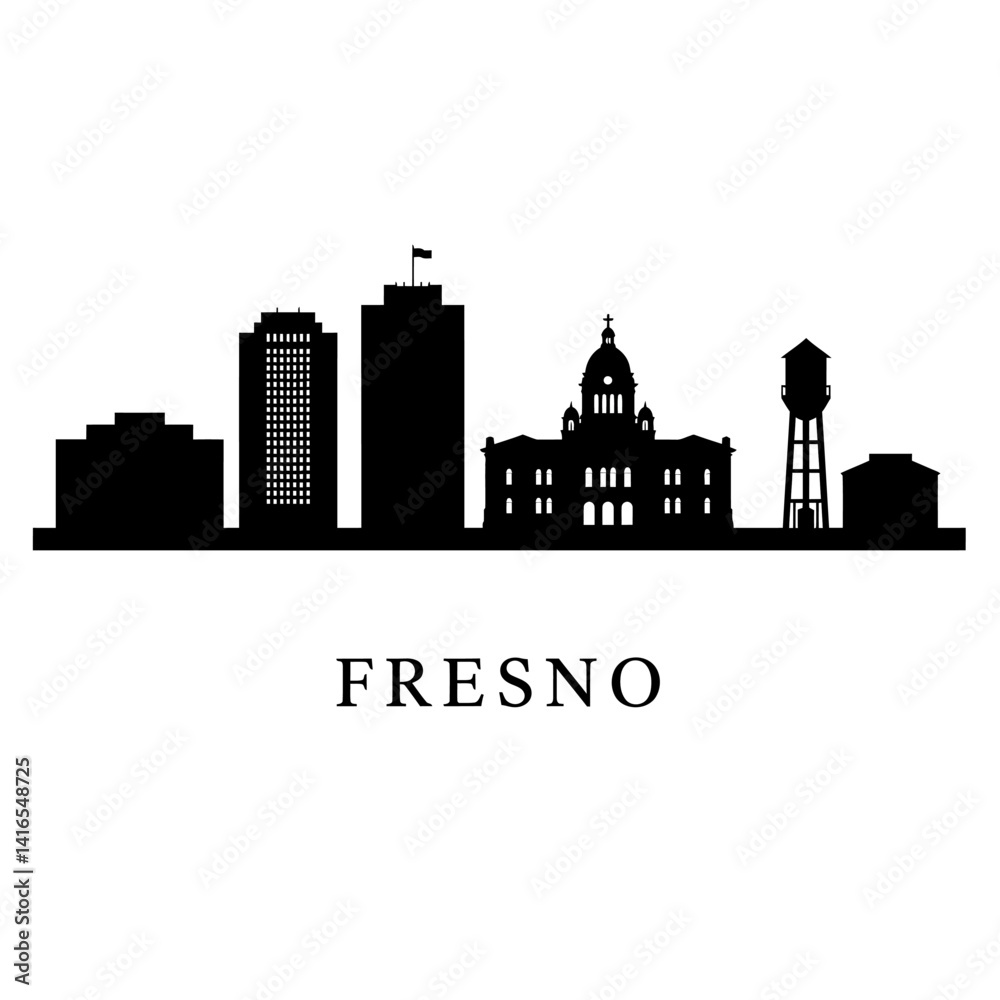Obraz premium Fresno California Skyline Silhouette Vector.