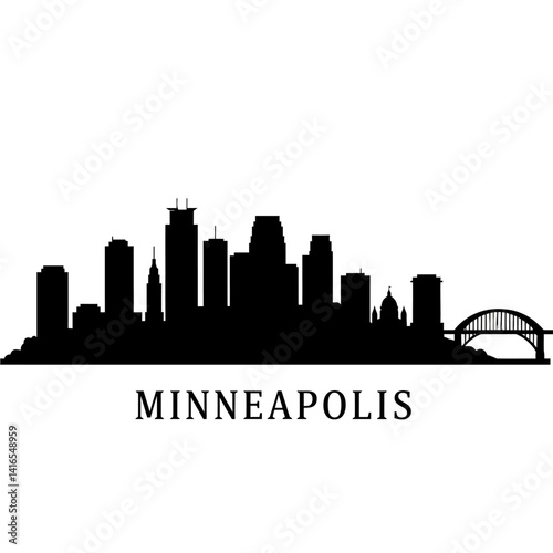 Minneapolis Skyline Black Silhouette with Cityscape.